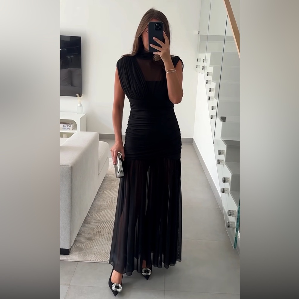 ZARA COMBINED DRAPED MIDI DRESS - Picture 5 of 16
